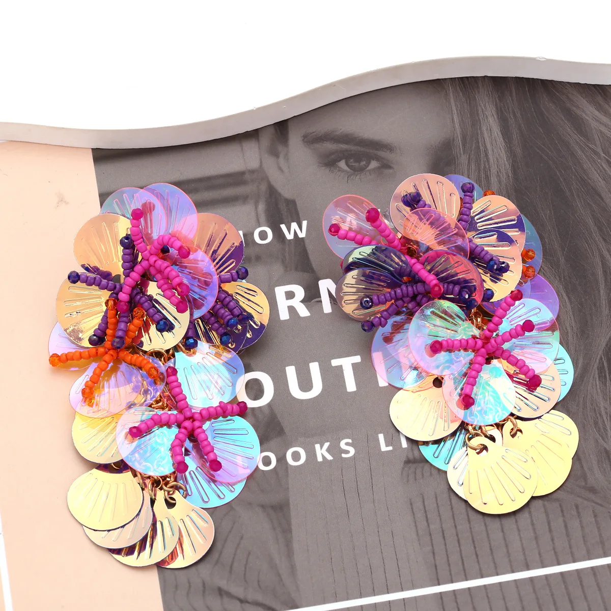 2023 Summer Trendy New ZAA Colorful Handmade Beaded Metal Sequin Flower Tassel Earrings for Women Statement Jewelry