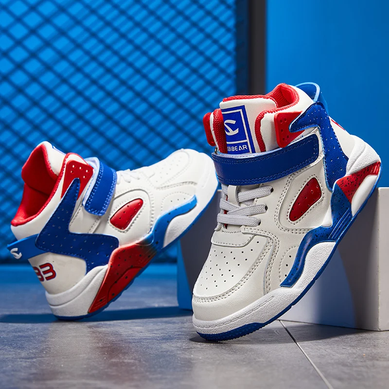 

Kids Sneakers Non-slip Wear-resistant Children's Shoes Microfiber Leather Boys Basketball Shoes Damping Kids Sports Shoes