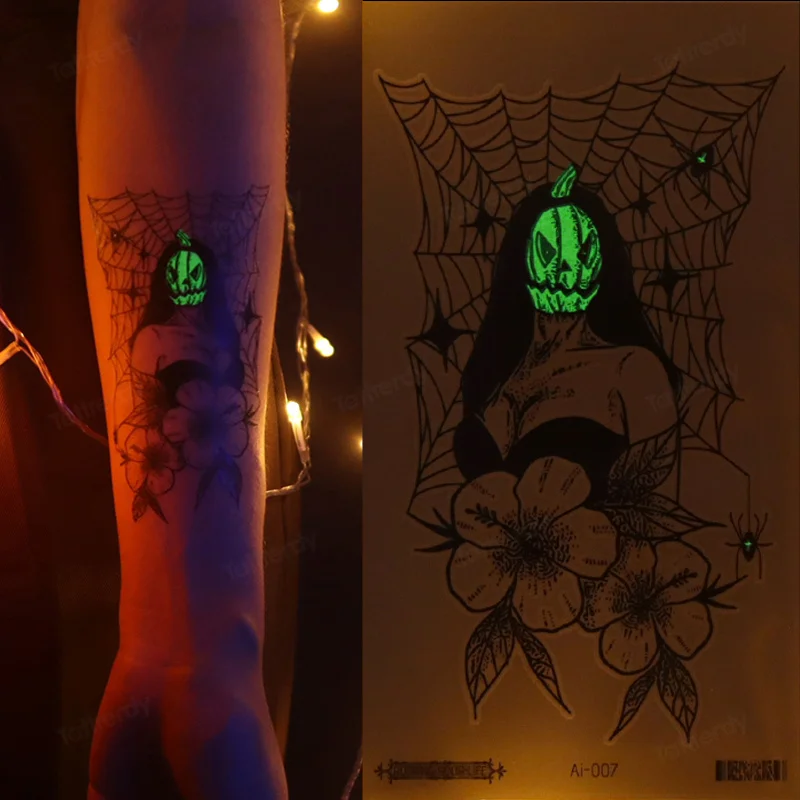 

Halloween Luminous Temporary Tattoos Spider Ghost Waterproof Glowing Tattoo Sticker for Kids Adult Gifts Halloween Party Decor