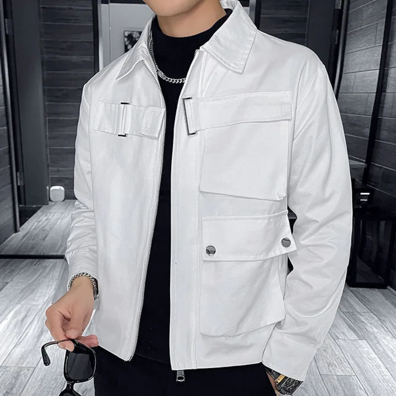 Fall New Solid Color Simple Jackets Casual Trench Big Pocket Coat 2022 White Business Male Windbreaker Costume Homme