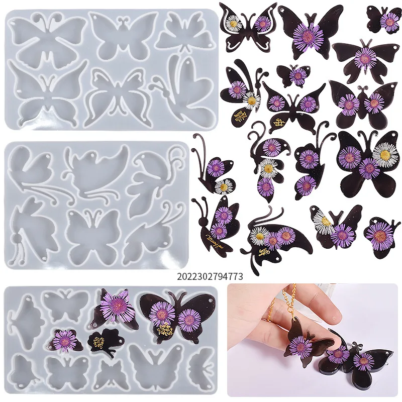 

Crystal Resin Silicone Mold DIY Whole Butterfly Pendant Abrasive Butterfly Key Chain Pendant Hanging Silicone Mold