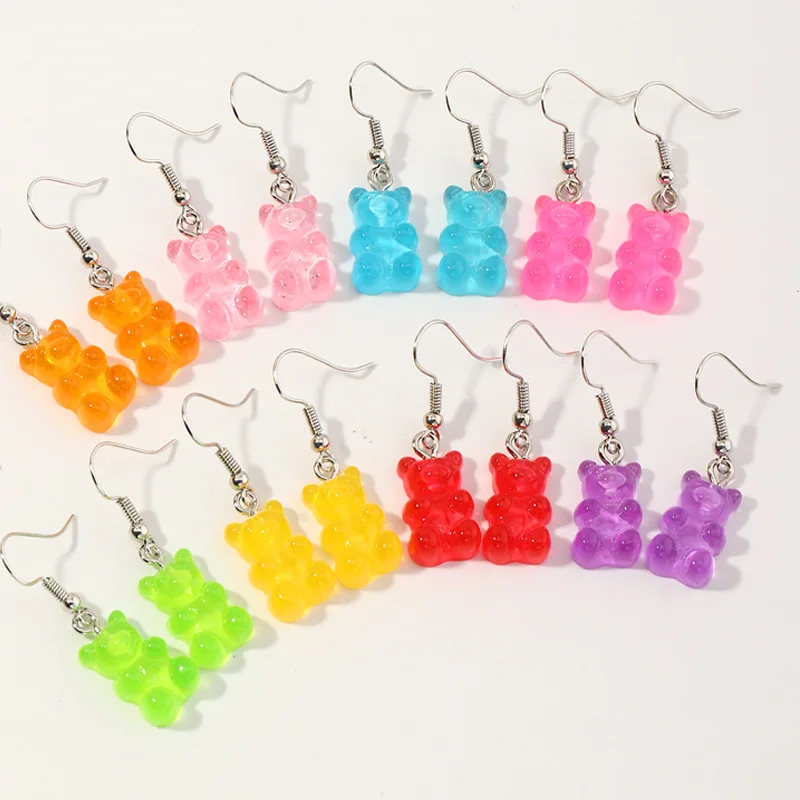 

8PRS/SET Creative Cute Candy Colorful Animal Gummy Bear Earrings Minimalism Cartoon Design Female Ear Hooks Danglers Jewelry