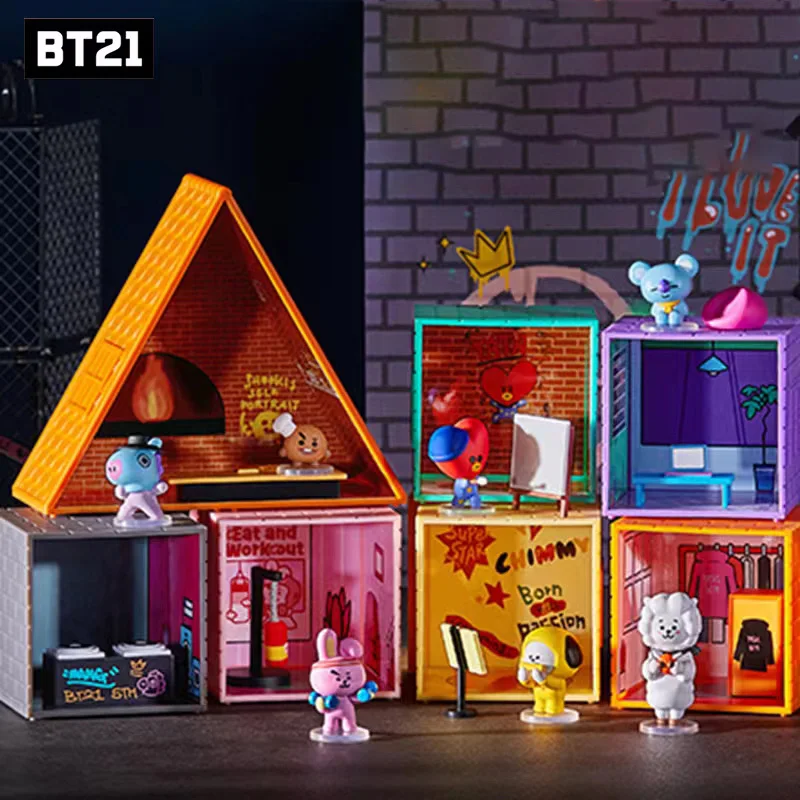 

Линия друзья Bt21 украшения для кукольного домика Мультяшные настольные украшения для кукол коробка экшн-фигурки модели игрушки подарок на д...