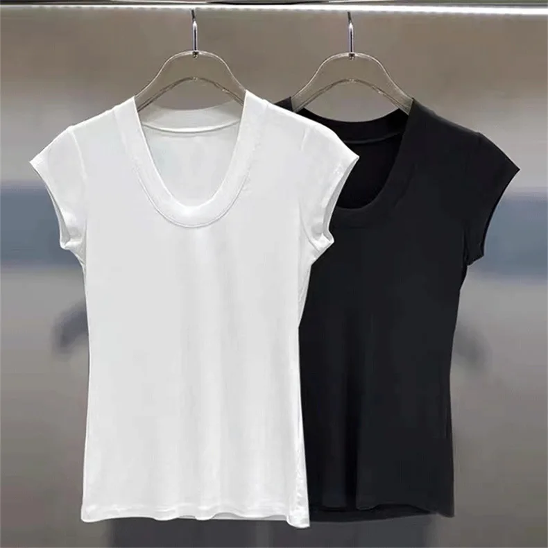 

Белая футболка с резьбой и коротким рукавом, Женский нишевой Топ, Новинка лета 2023, облегающий хлопковый топ