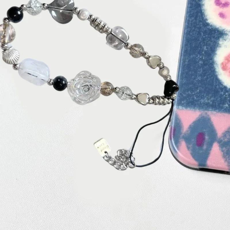 Элегантная цепочка для мобильного телефона с розовыми бусинами прочная подвеска