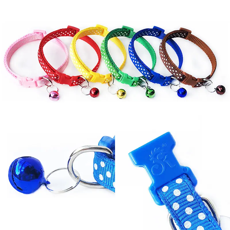 

1Pcs Cat Dog Collar White Round Dot Print Neck Strap Adjustable Decorative Pet Collar With Buckle And Bell Dog Neck Ring