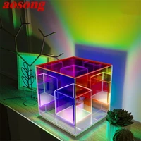 aosong modern table lamp creative decoration led square color cube atmosphere light for home bed room