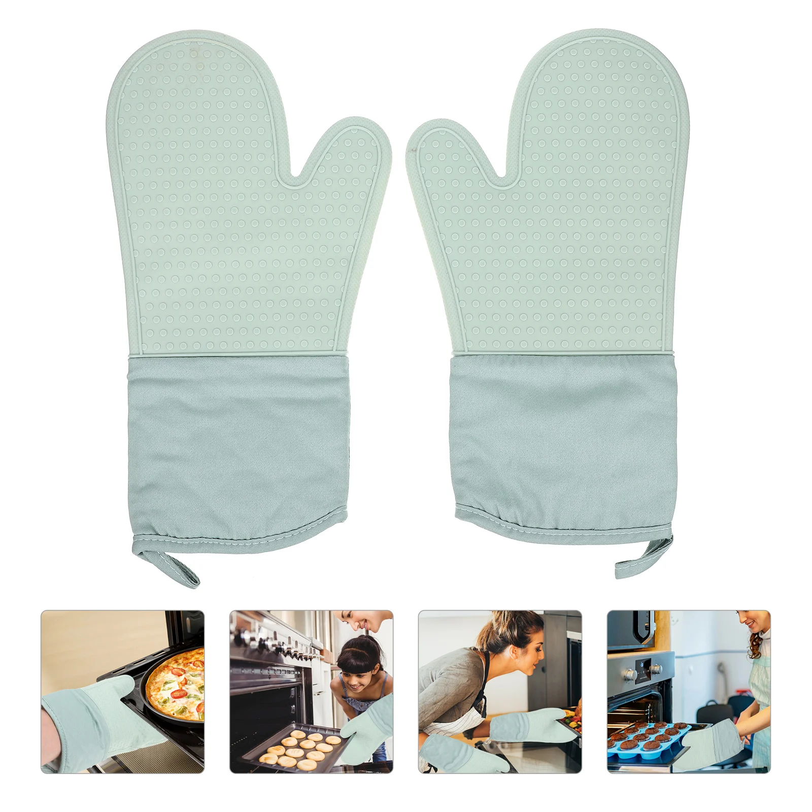 

Gloves Oven Mitts Kitchen Baking Mitt Accessories Silicone Microwave Mittens Green Egg Grilling Heat Resistant Cooking