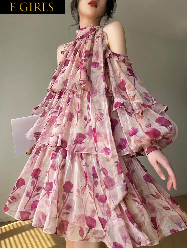 

Элегантные женские платья 2023, цветочное мини-платье, женское пляжное платье в стиле бохо, Осеннее короткое платье с длинным рукавом, повседневное элегантное платье