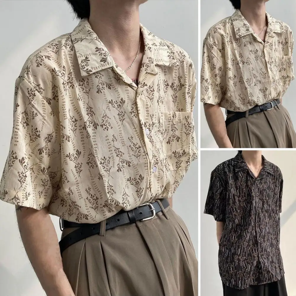 

Vintage Floral Print Men's Summer Shirt Hip Hop Streetwear with Short Sleeves Lapel Button Up Stylish Male Clothing