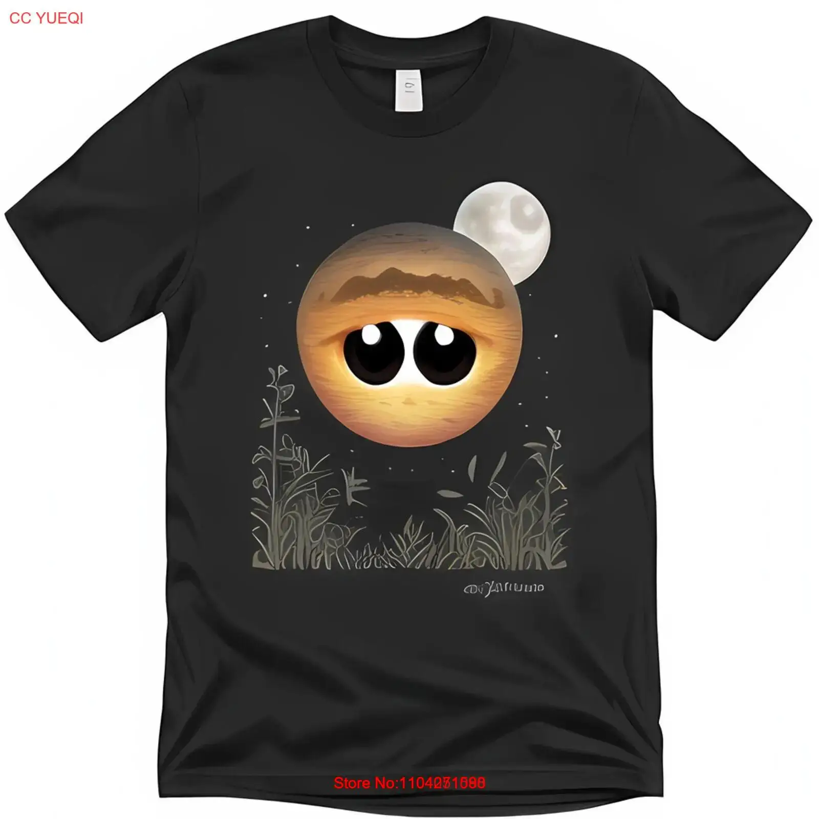 Черная футболка с рисунком Солнце и рисунок горного цвета |