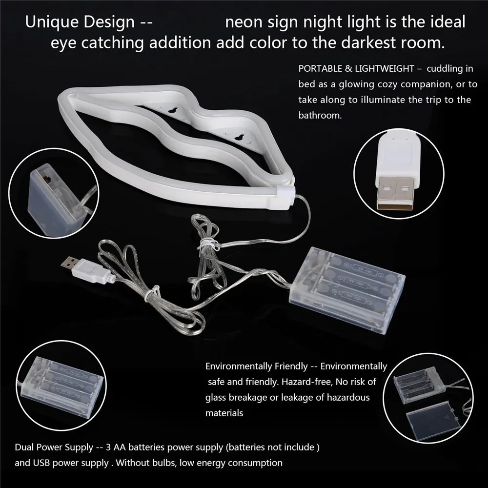 Светодиодная неоновая вывеска Ночной светильник с s-образными губами настенный