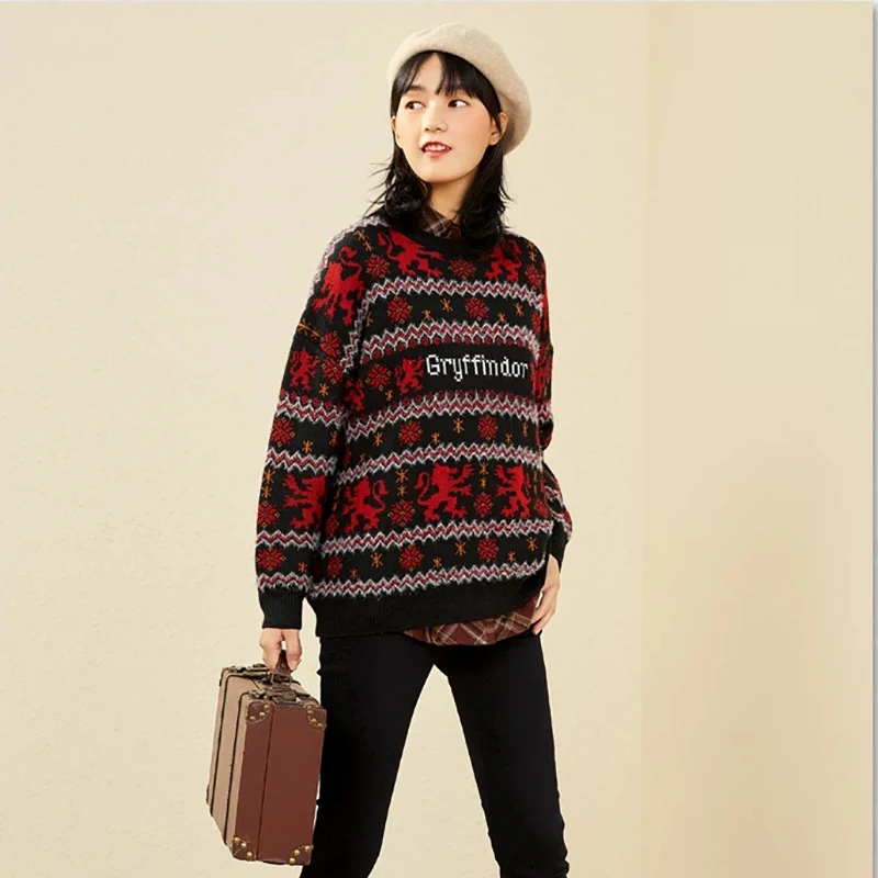 Теплый зимний женский свитер синий мудрый Орел красный Храбрый Лев вязаный