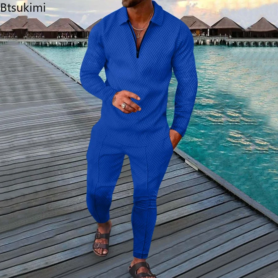 2023 Men's Long Sleeve Polo Shirt and Pants Sets 3D Print Fashion 2PCS Casual Men's Spring Autumn Clothing Sets Tracksuit Male