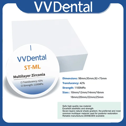 VV DENTAL Циркониевый блок ST Многослойный 98 мм 16 цветов