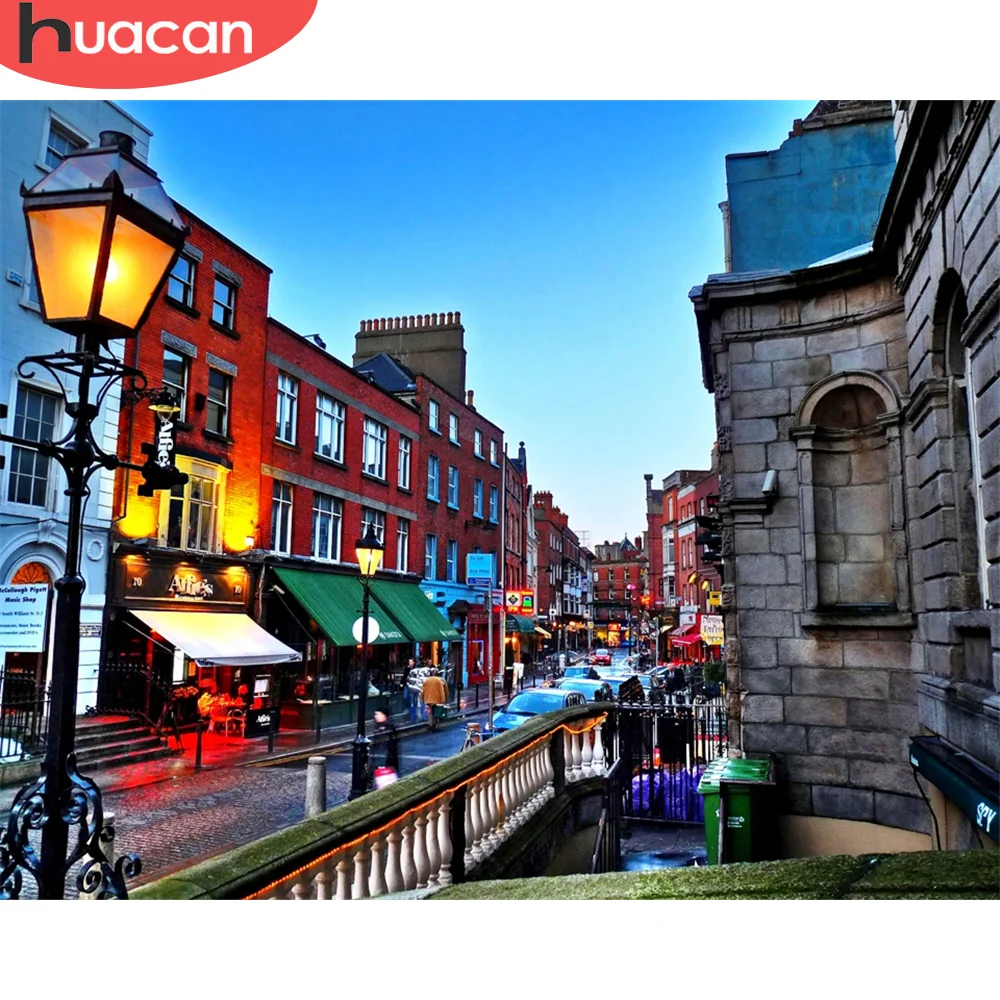 

HUACAN Picture By Number Street Landscape Drawing On Canvas Acrylic House Wall Art DIY Frame Home Decoration Unique Gift