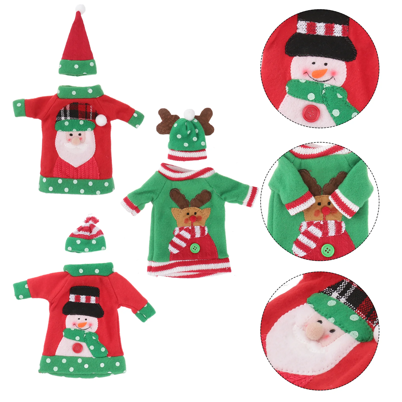 

3pcs Christmas Bottle Sweater Clothes Christmas Santa Elk Snowman Printing Costume Shape Red Bottle Cover Xmas Party