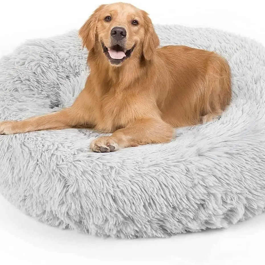 

Plush Bed Warming Cuddler Round Cat Anti-anxiety House Fluffy Calming Soft Dog Cozy Fleece Beds Donut