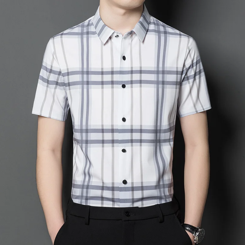 

Men's Short-Sleeved Plaid Summer New Business Casual Thin Square Collar Anti-Wrinkle Non-Ironing Half-Sleeve Shirt