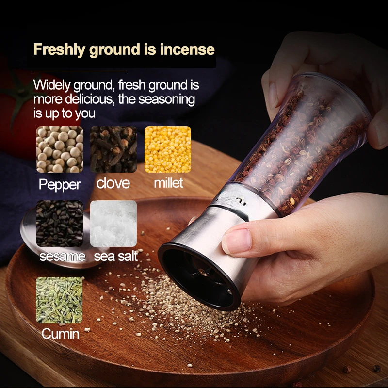 

Salt and Pepper Grain Mill Shakers Stainless Steel Metal Food Grinder Pulverizer Spice Jar Condiment Container Kitchen Tools