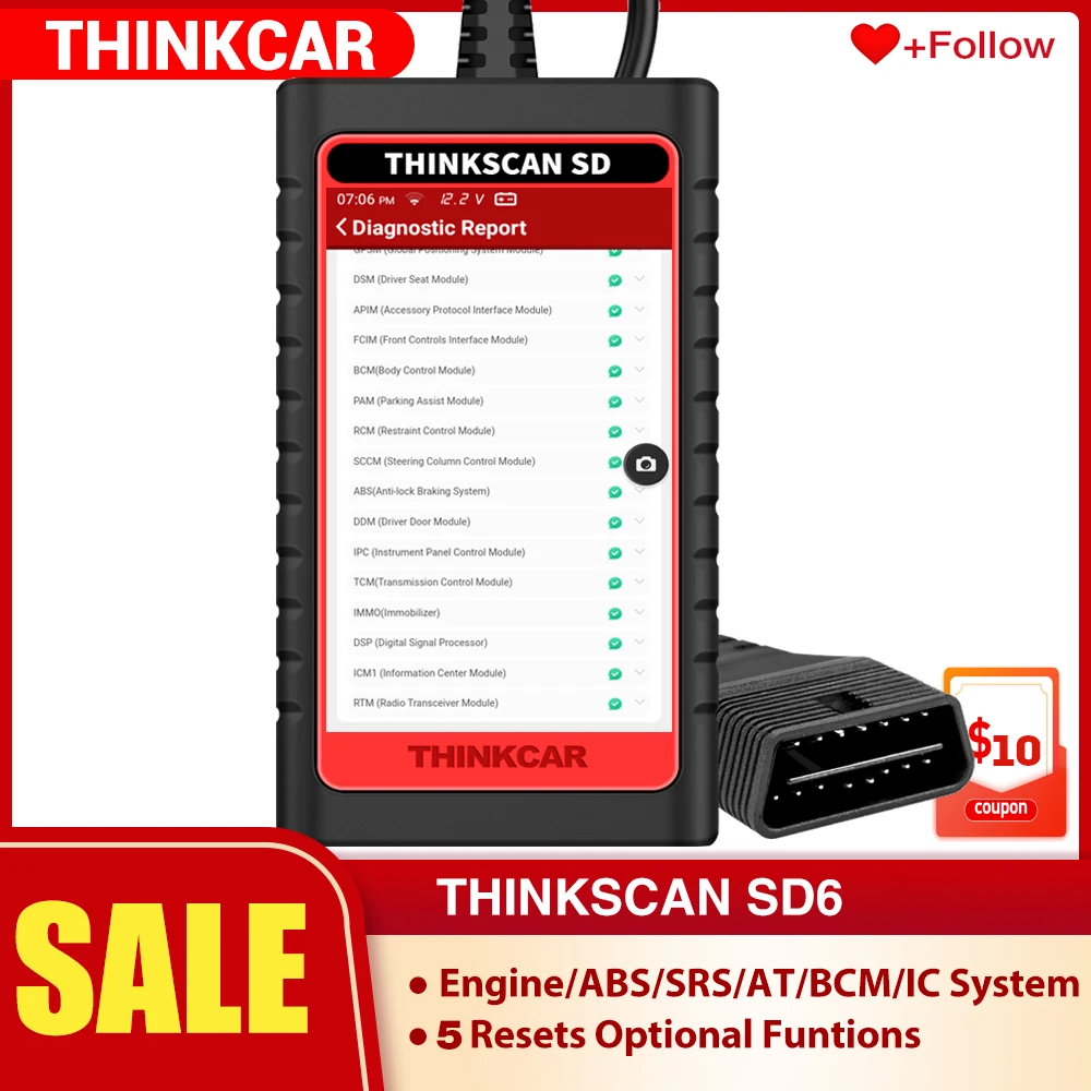 

ThinkScan SD6 ABS SRS ECM TCM BCM IC OBD2 Scanner with 5 Reset Function Scan Tool Lifetime Free Update Auto Diagnostic Tool