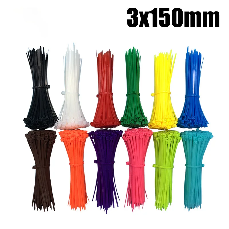 

100 шт. 3x15 0 мм цветной самоблокирующийся пластиковый нейлоновый хомут для кабельных стяжек, застежка-молния, набор нейлоновых хомутов для кабельных стяжек