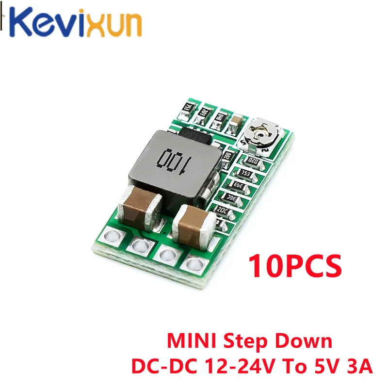 Mini DC-DC de 10 piezas, módulo de fuente de alimentación reductor de 12-24V a 5V, 3A, ajuste reductor, placa convertidora, 1,8 V, 2,5 V, 3,3 V, 5V, 9V, 12V