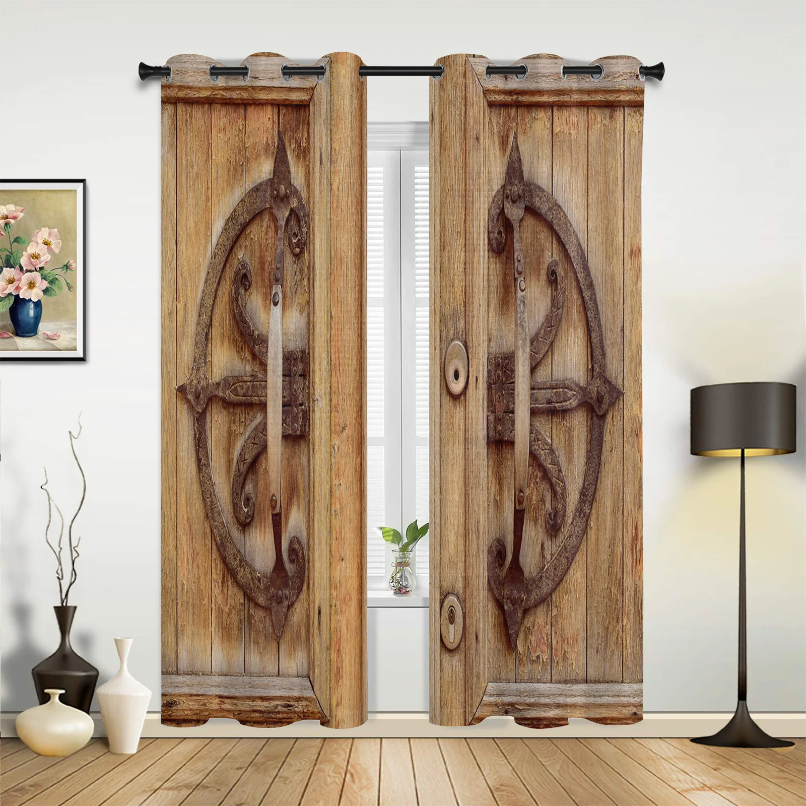 

Vintage Wooden Door Doorway Curtains for Bedroom Living Room Drapes Kitchen Children's Room Window Curtain Modern Home Decor