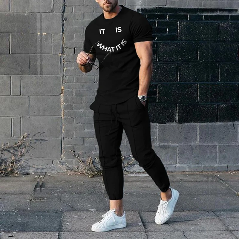 2 Piece Outfits of Sportswear Short Sleeve Streetwear Fashion T-shirt Long Pants Set 2023 Men Tshirt Sets Tracksuit 3D Printed