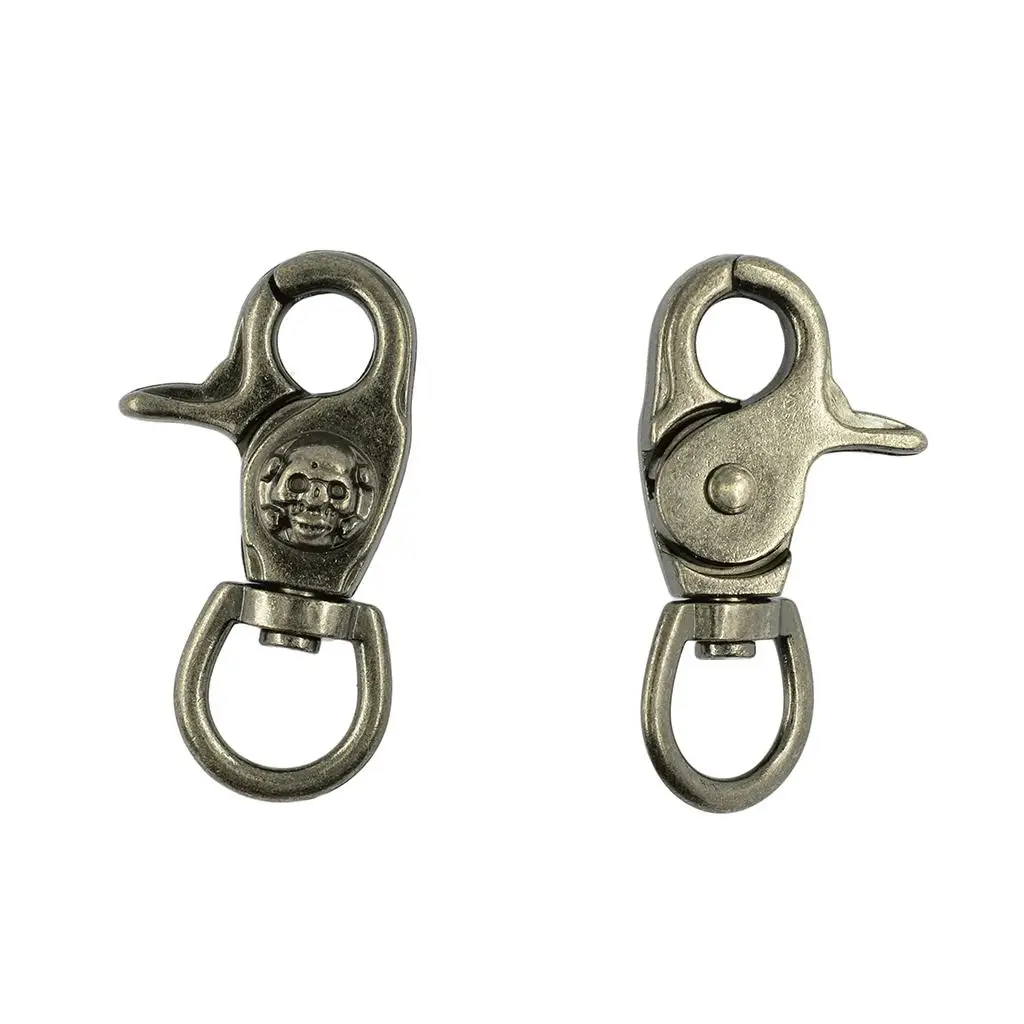 

2pcs Vintage Punk Skull Lobster Clasps Swivel Trigger Clips Snap Hooks Bag Key Ring Keychain