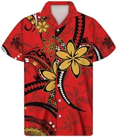 2022 summer new mens high quality button down frangipani shirts custom printed polynesian tribal red bottom new short sleeves