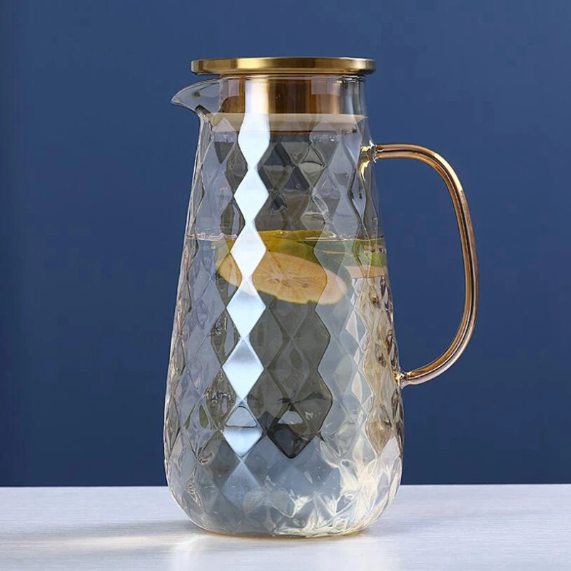 2X 54Oz Glass Pitcher With Lid Iced Tea Water Jug Hot Cold Ice Wine Coffee And Juice Beverage Carafe |