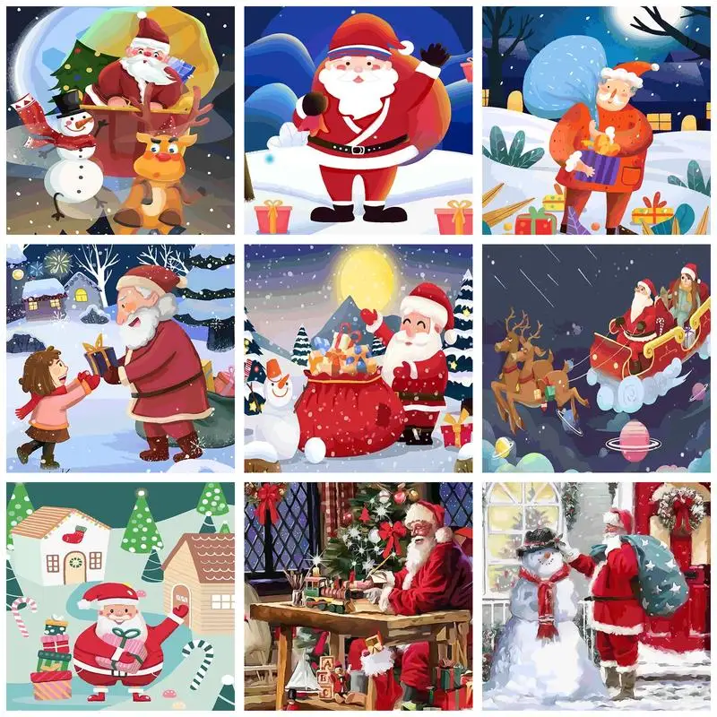 

GATYZTORY 40x40cm Painting By Numbers Paint Kit Decorative Paintings Santa Claus Number Painting Adults Crafts DIY Gift Handmade