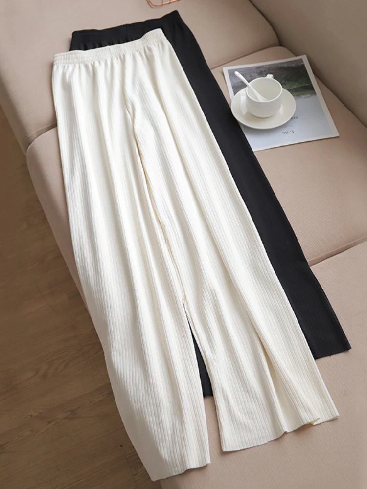 

High Quality 2023 Wide-leg Women's Pants High Waist Full-lenth Loose White Black Pants Casual Long Ice Silk Pants Women Trousers