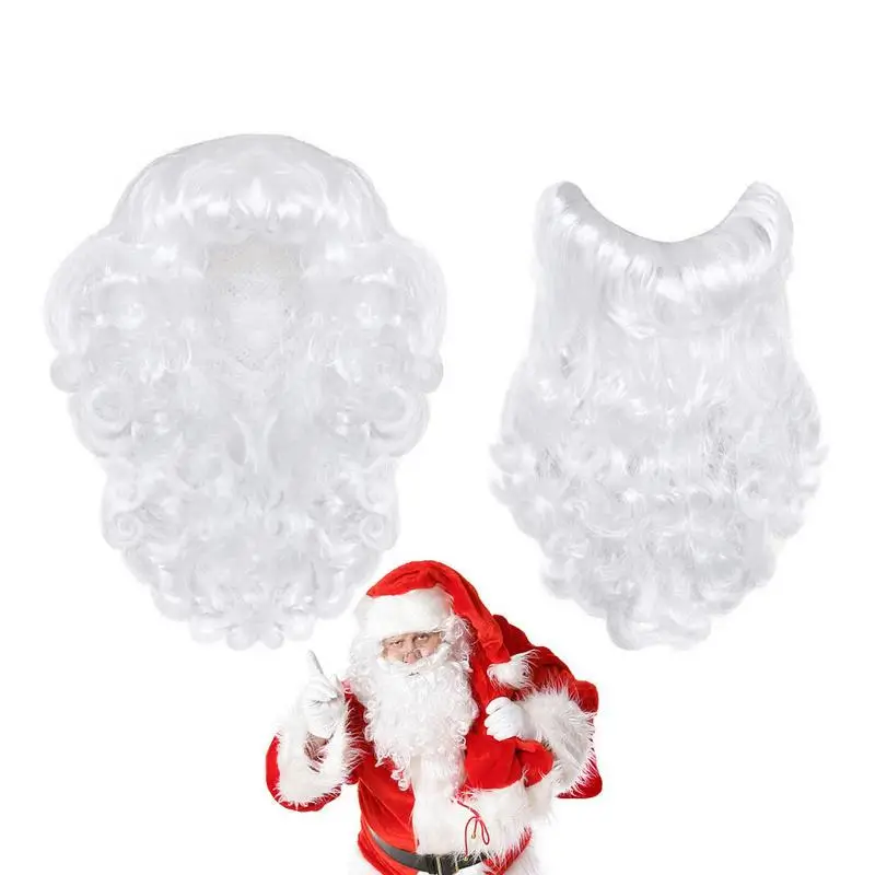 

Santa Claus Beard And Hood Se White Beard Wig Professional King Beard Breathable Mustache Easy To Wear for Christmas Party