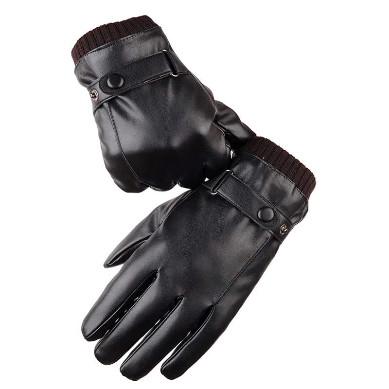 Men's Gloves Black Winter Mittens Keep Warm Touch Screen Windproof Driving Guantes Male Autumn Winter PU Leather Gloves Business images - 6