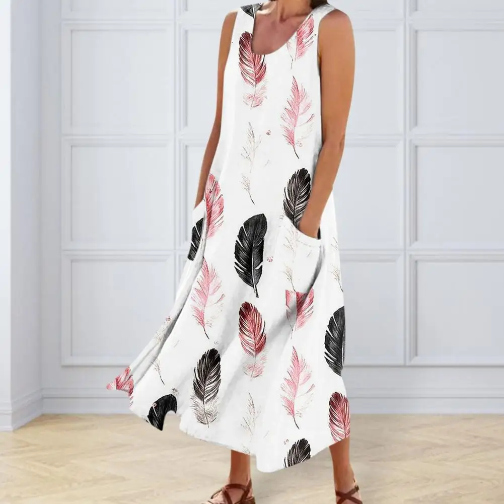 

Casual Feather Bird Print Spaghetti Strap Maxi Dress V-Neck Summer Daily Cami Flared Vacation Fashion Women's Dresses