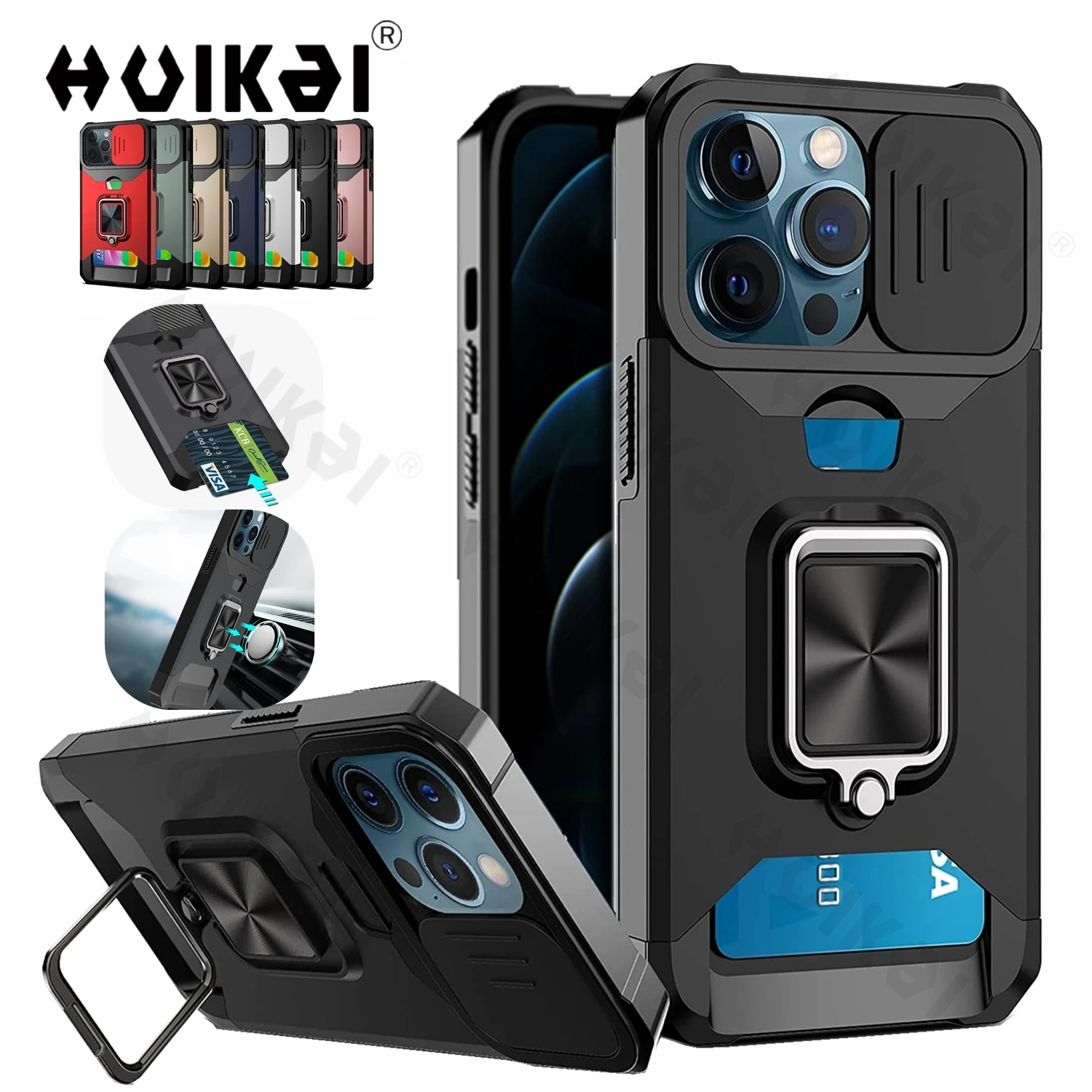 Чехол с отделением для карт iPhone 15 14 13 Pro Max 12 11 XS чехол раздвижной камеры