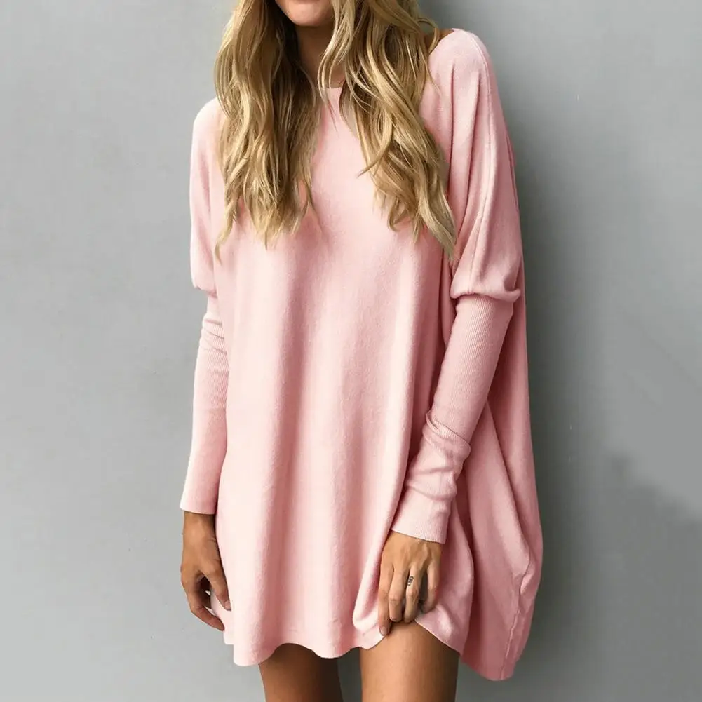 

Tops Fashion Pullover Loose Shirt Women Casual New Pure Color Long Batwing Sleeve Knit Fluffy Jumper T Shirts