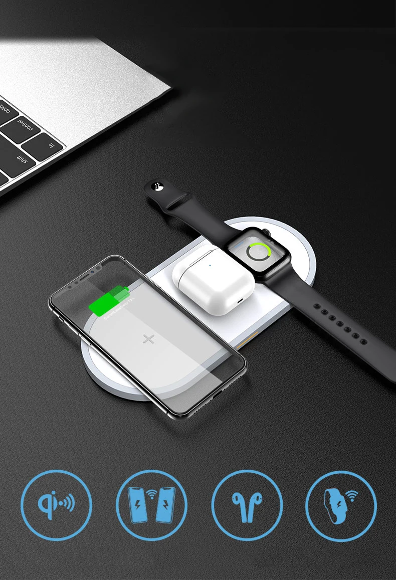 

Беспроводное зарядное устройство 3 в 1 для iPhone X XS MAX XR 8, быстрая Беспроводная зарядка с полной нагрузкой для Airpods 2019, Apple Watch 4 32