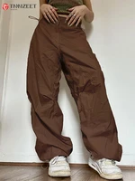 tnnzeet oversized joggers tech pants solid y2k streetwear fashion brown baggy trousers high waist vintage wide leg pants women