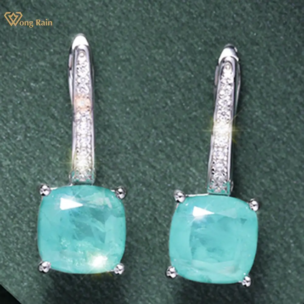 

Wong Rain Luxury Solid 925 Sterling Silver 3EX Cushion Cut 7*7MM VVS Paraiba Tourmaline Hoop Earrings Fine Jewelry Drop Shipping