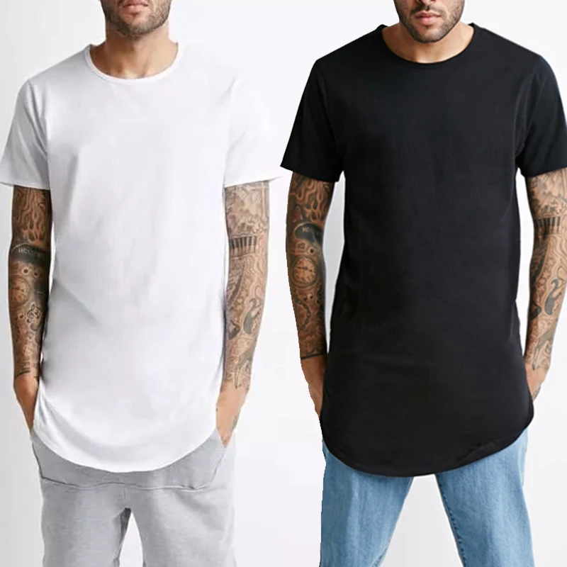 

Men's T-shirt Loose Hip Hop Hipster Longline T Shirt Ovesized Short Sleeve Streetwear Swag Hem Solid Tshirt Tops Tee Male Cloth