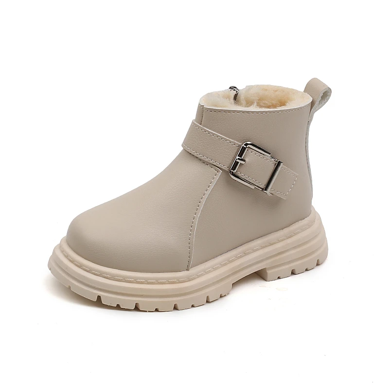

Autumn Winter Children Short Boots Baby Warm Thick Fur Inside Cotton Shoes Girls Fashion Princess Boots Boys Buckle Snow Boots