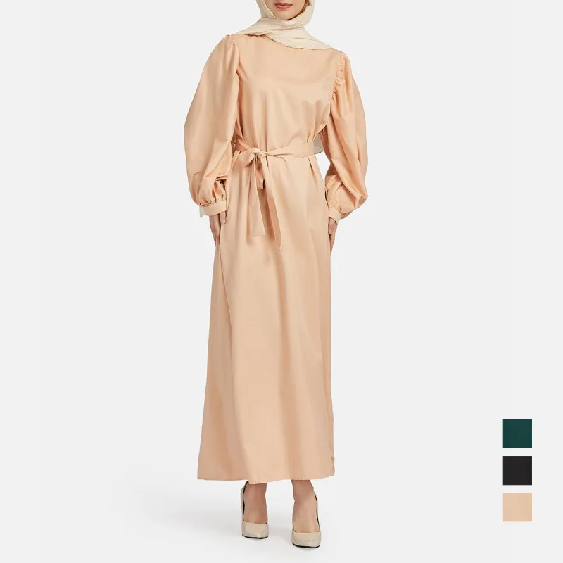 

Middle Eastern Women Wear Solid Color Long Sleeve Casual Southeast Asian Dress Muslim Elegant Robe