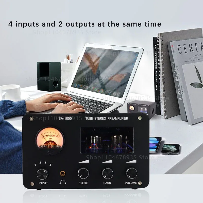 Фото SA-1000 Hi-Fi усилитель с несколькими входами, передняя панель Fever Tube, 4 входа и 2 выхода, линейная конверсия, безпотерьный переключатель, аудиораспределитель. №3