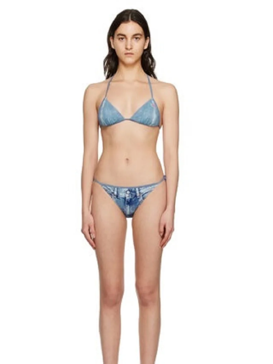 

Новинка лета 2023, женский джинсовый комплект нижнего белья, купальник-бикини, корейская мода, тяжелая работа, высокая яркость, y2k корсет traf