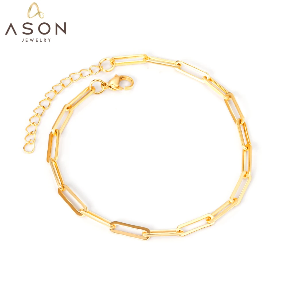

ASONSTEEL Trendy Chain Anklet Gold Color Stainless Steel Foot Chain with Extender 23+5cm Women Jewelry Gift Beach Accessories
