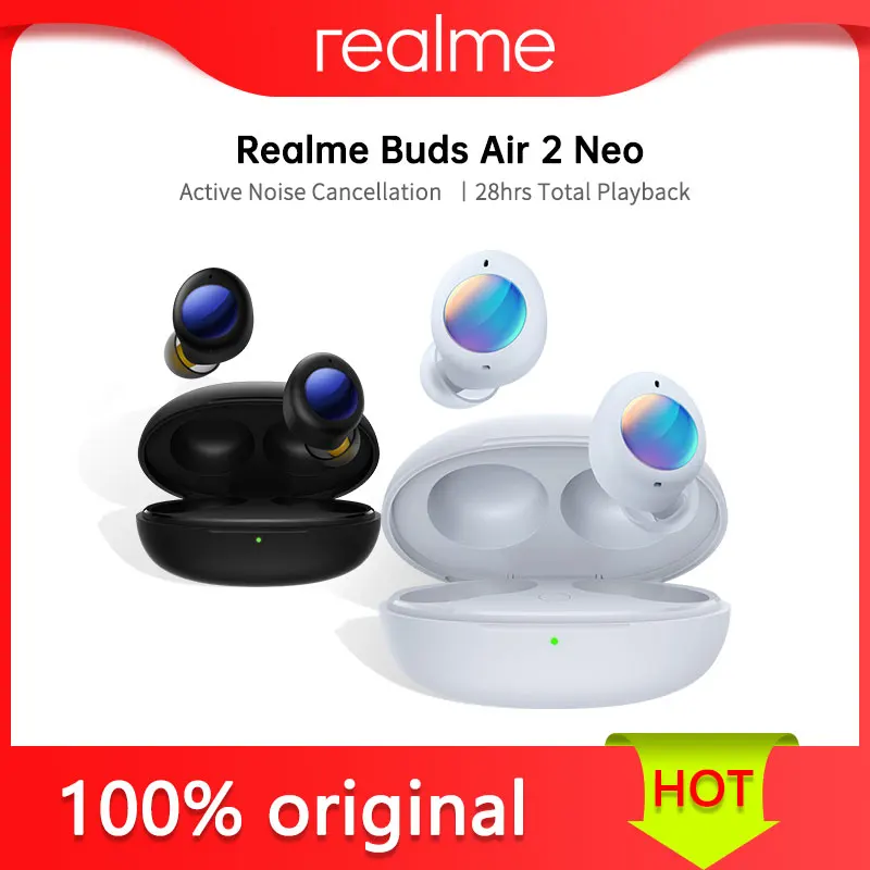 Realme Knospen Air 2 Neo TWS Drahtlose Bluetooth Kopfhörer Aktive Geräuschunterdrückung IPX5 Schnelle Ladung 28hrs Insgesamt Wiedergabe Ohrhörer