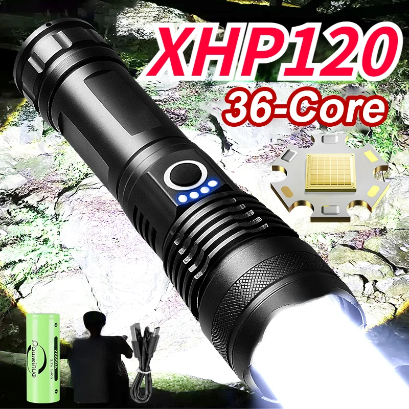 

Ultra Powerful Flashlight XHP120 High Power Torch Light XHP50.2 Type C Rechargeable LED Flashlights Tactical Lantern For Camping